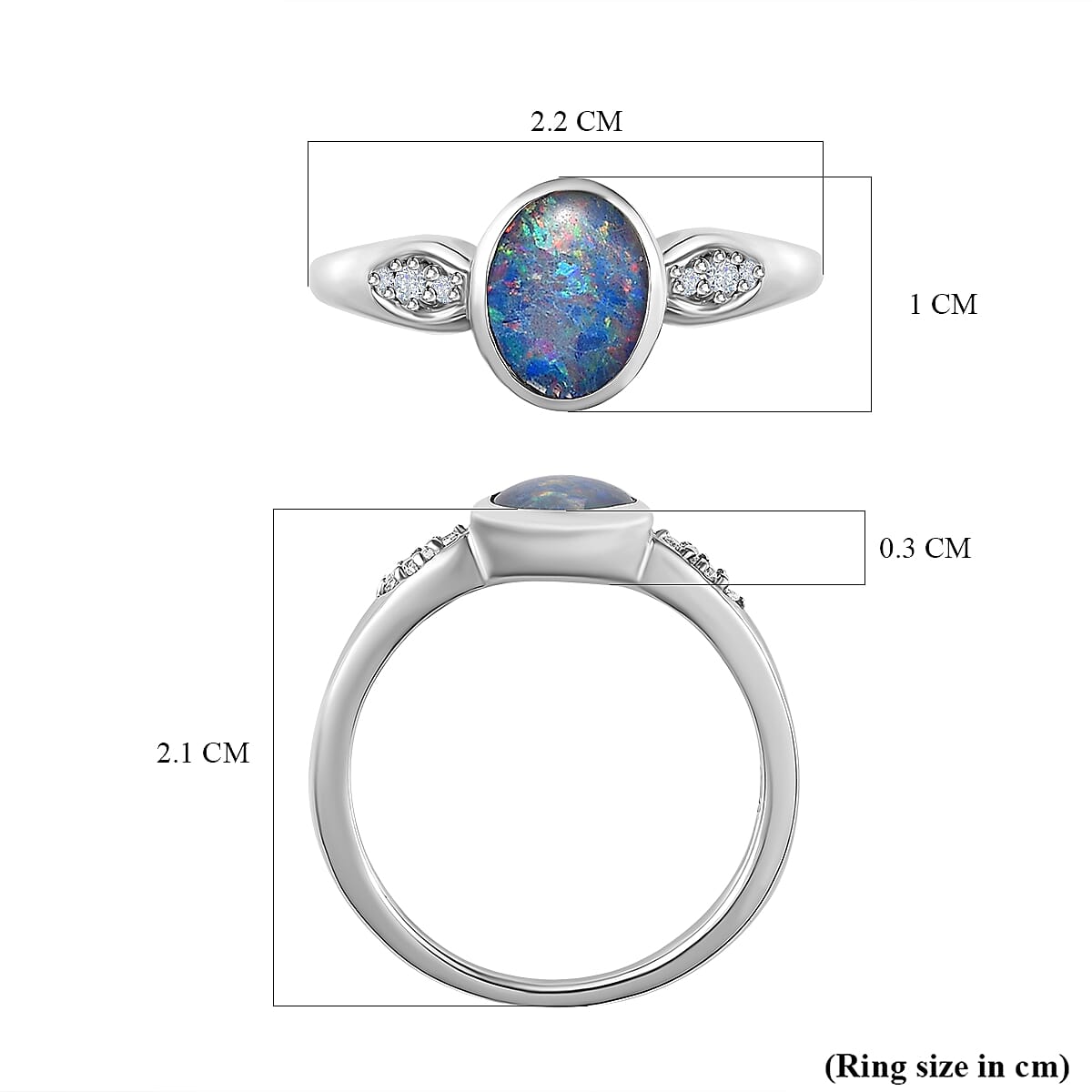Boulder Opal Triplet & Natural Zircon Ring in Platinum Overlay Sterling Silver 1.10 Ct