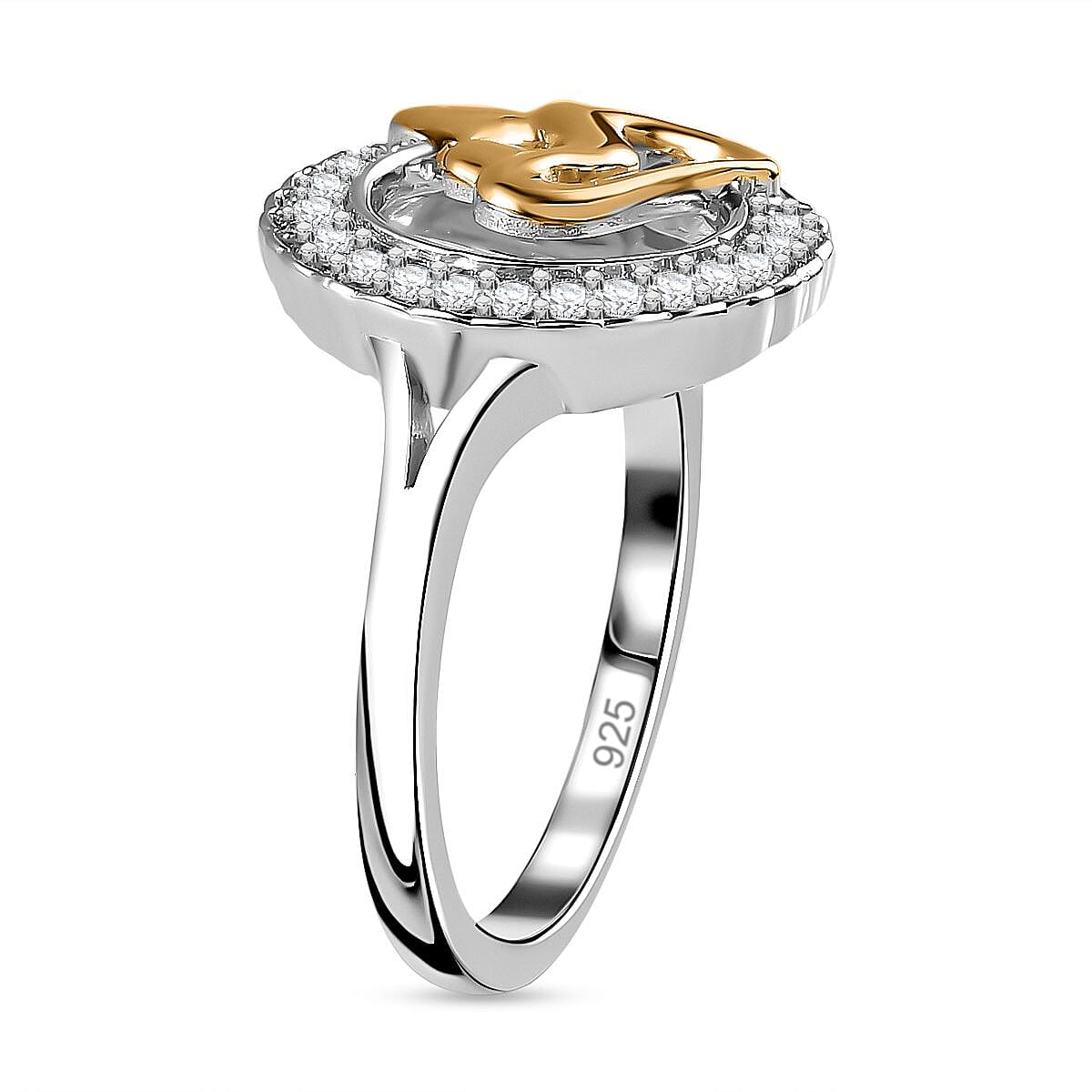Moissanite Mother-Child Heart Ring in Platinum and 18K Vermeil Yellow Gold Plated Sterling Silver