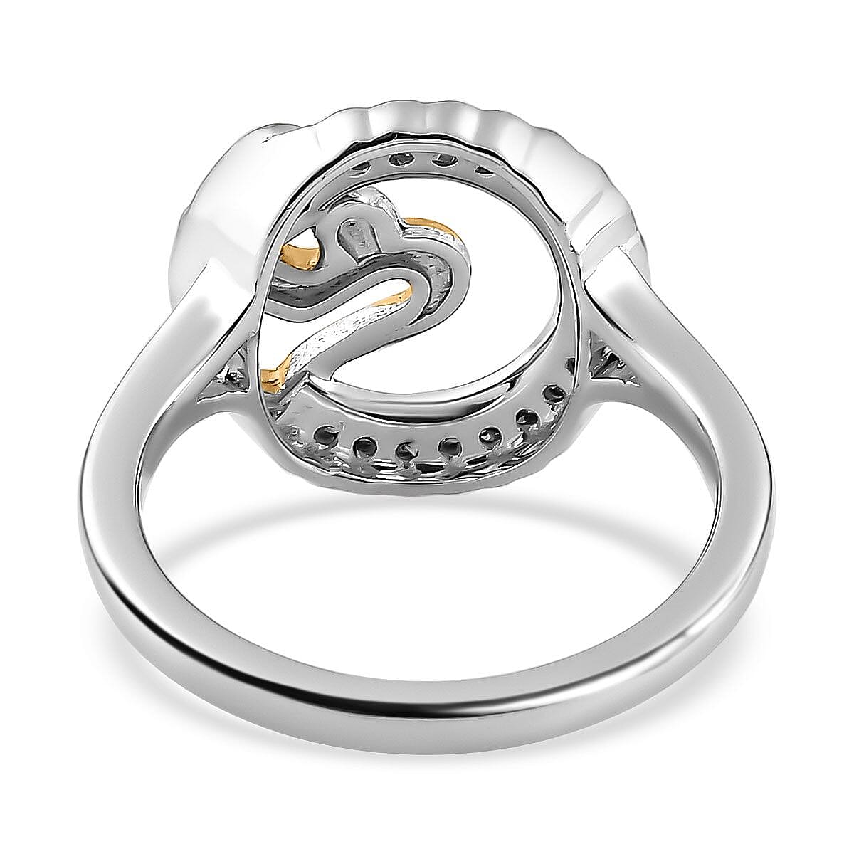 Moissanite Mother-Child Heart Ring in Platinum and 18K Vermeil Yellow Gold Plated Sterling Silver