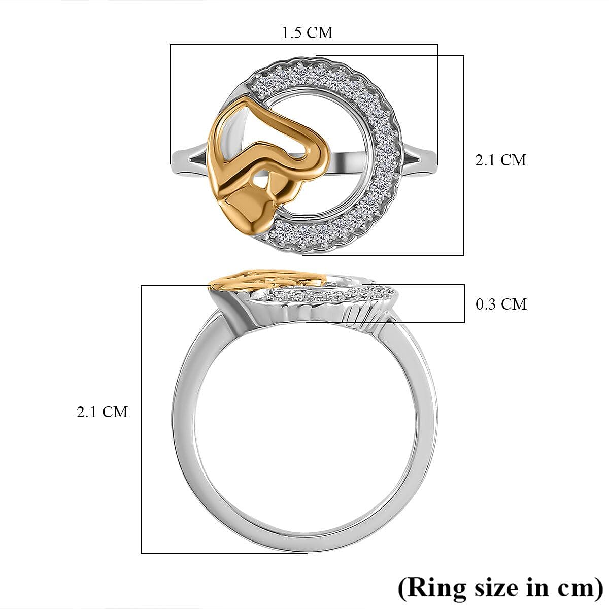 Moissanite Mother-Child Heart Ring in Platinum and 18K Vermeil Yellow Gold Plated Sterling Silver