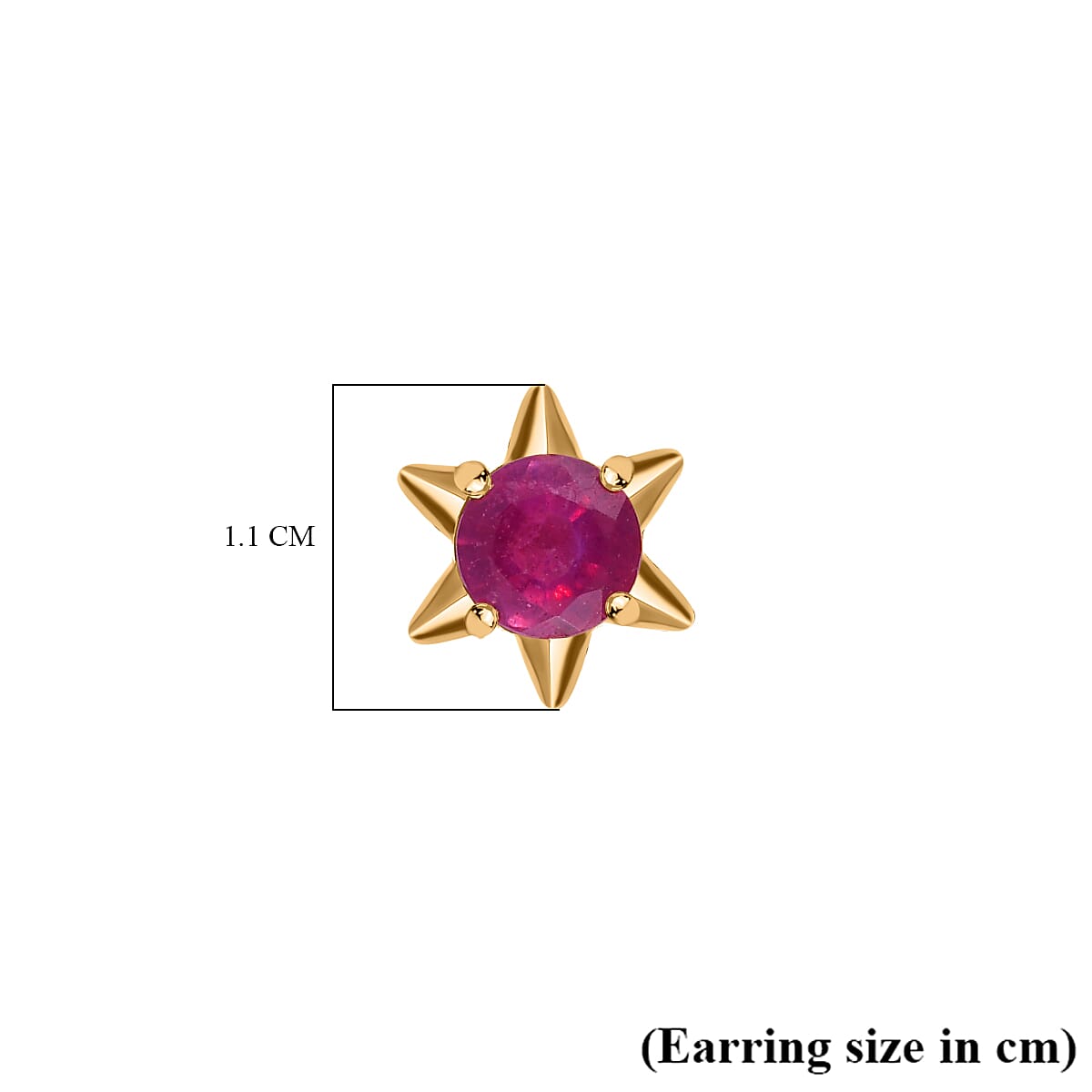 African Ruby Solitaire Star Stud Earrings in 18K Vermeil Yellow Gold Plated Sterling Silver 1.52 Ct.