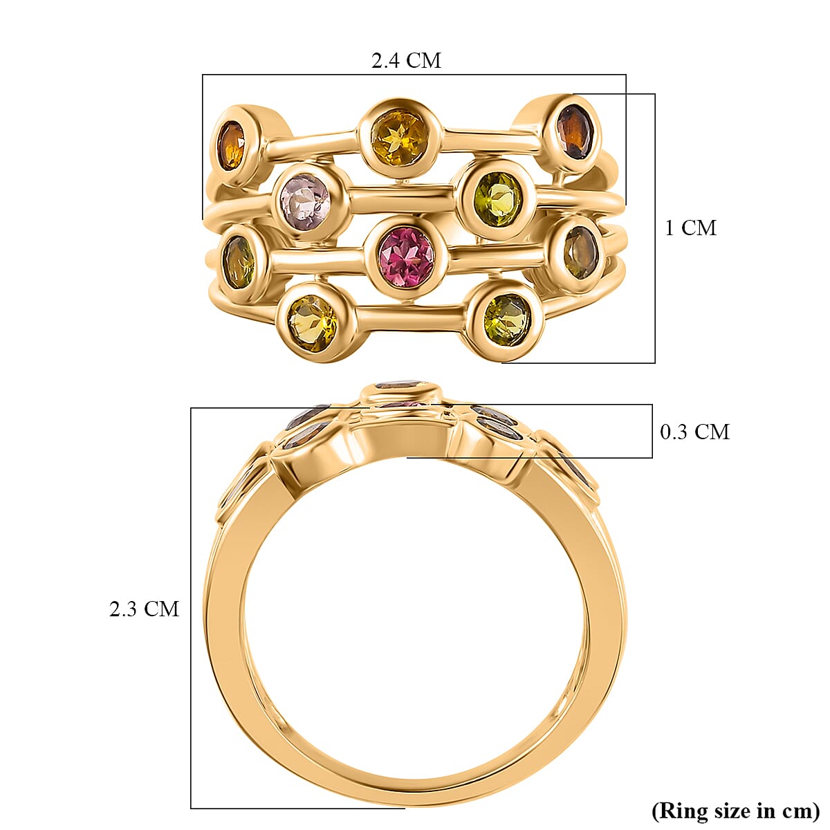 Designer Inspired Multi-Tourmaline Bubble Ring in 18K Yellow Vermeil Sterling Silver Designer Inspired Multi-Tourmaline Bubble Ring in 18K Yellow Vermeil Sterling Silver