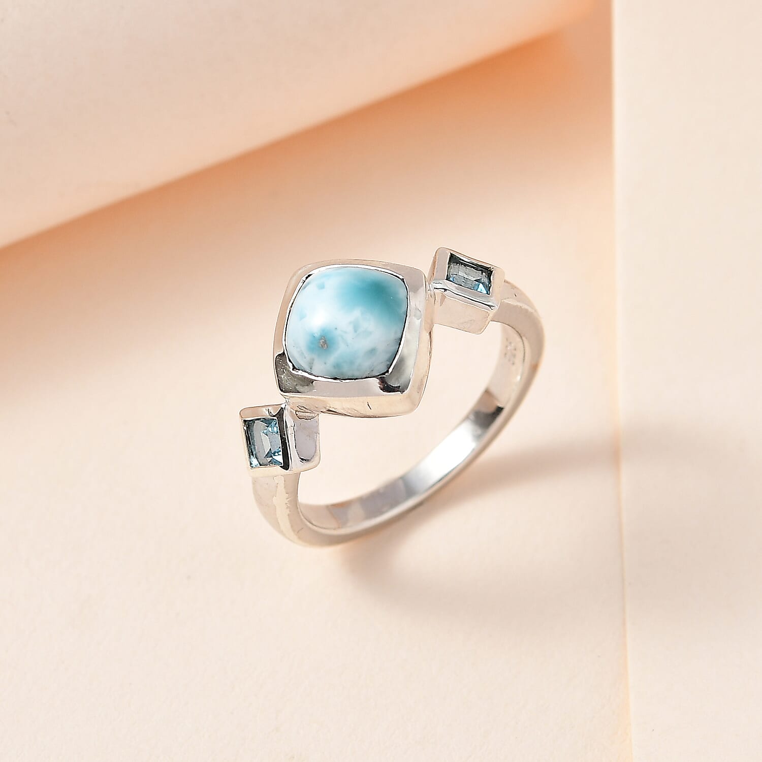 Larimar & Swiss Blue Topaz Ring in Platinum Overlay Sterling Silver 2.44 Ct.