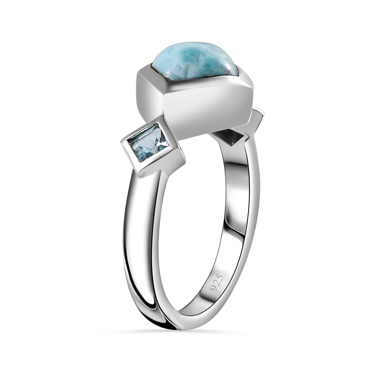Larimar & Swiss Blue Topaz Ring in Platinum Overlay Sterling Silver 2.44 Ct.