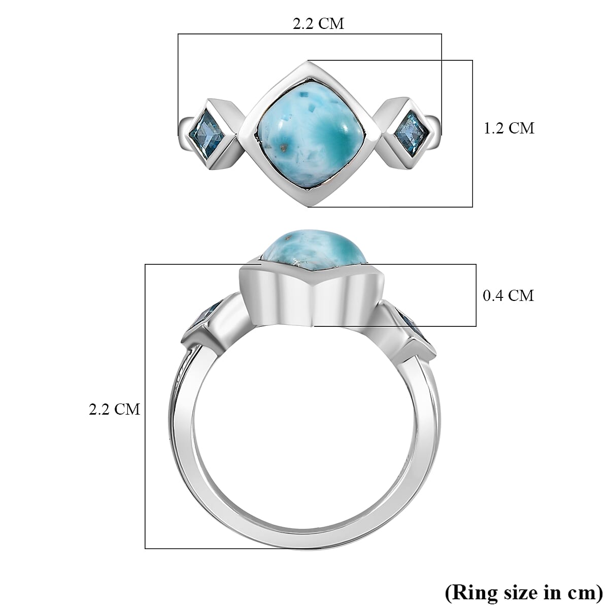 Larimar & Swiss Blue Topaz Ring in Platinum Overlay Sterling Silver 2.44 Ct.