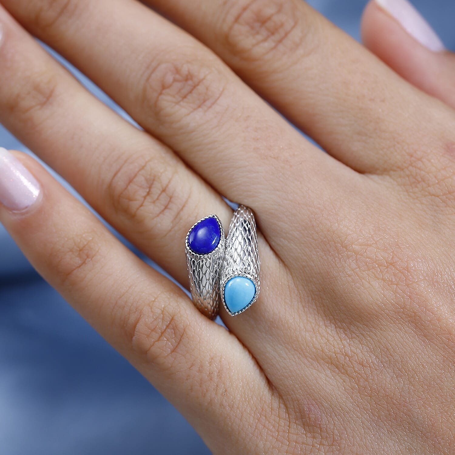 Tucson Special - Arizona Sleeping Beauty Turquoise Bypass Ring in Platinum Overlay Sterling Silver 1.69 Ct.