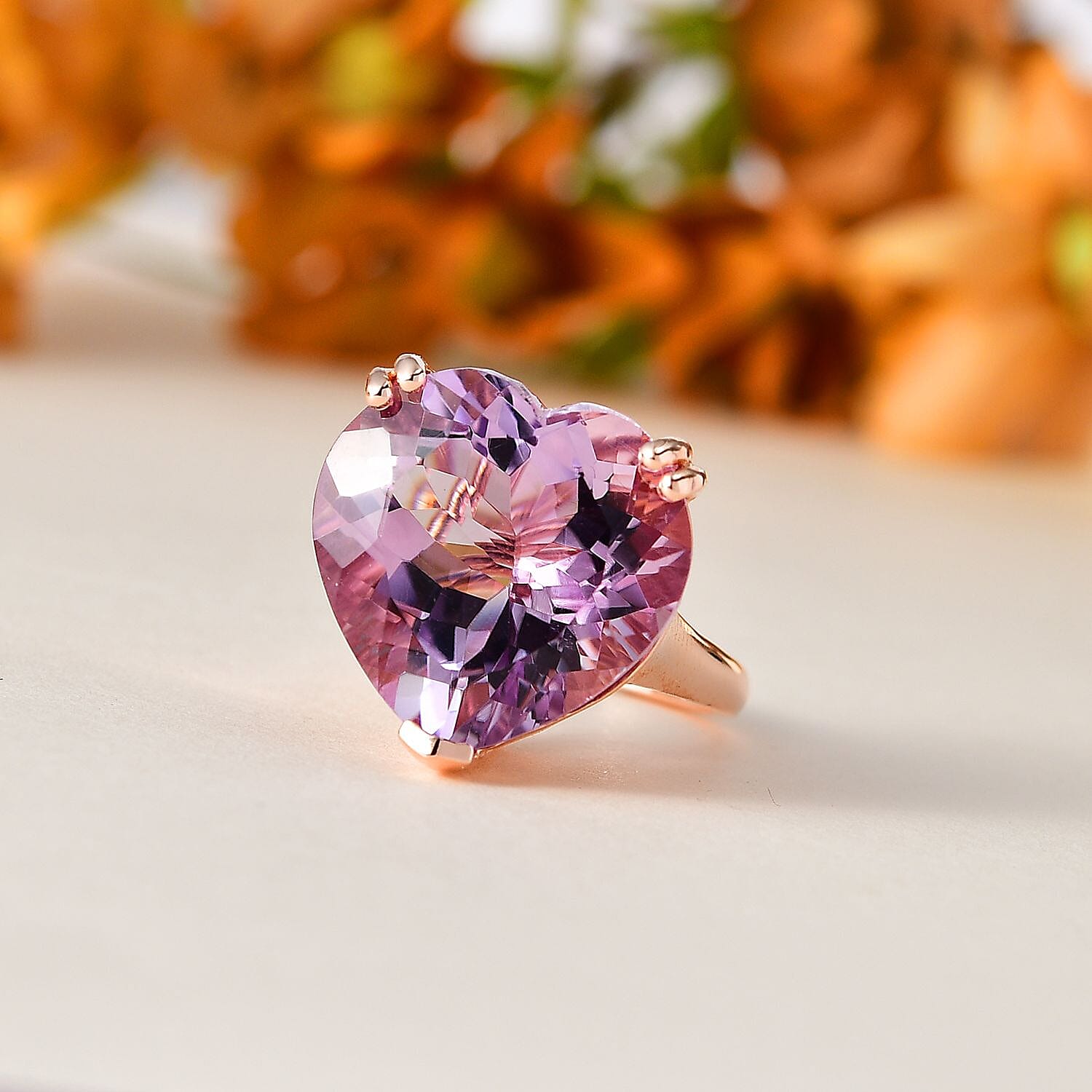 Pink Amethyst Solitaire Ring in 18K Vermeil RG Plated Sterling Silver 17.00 Ct, Silver Wt. 5.92 Gms