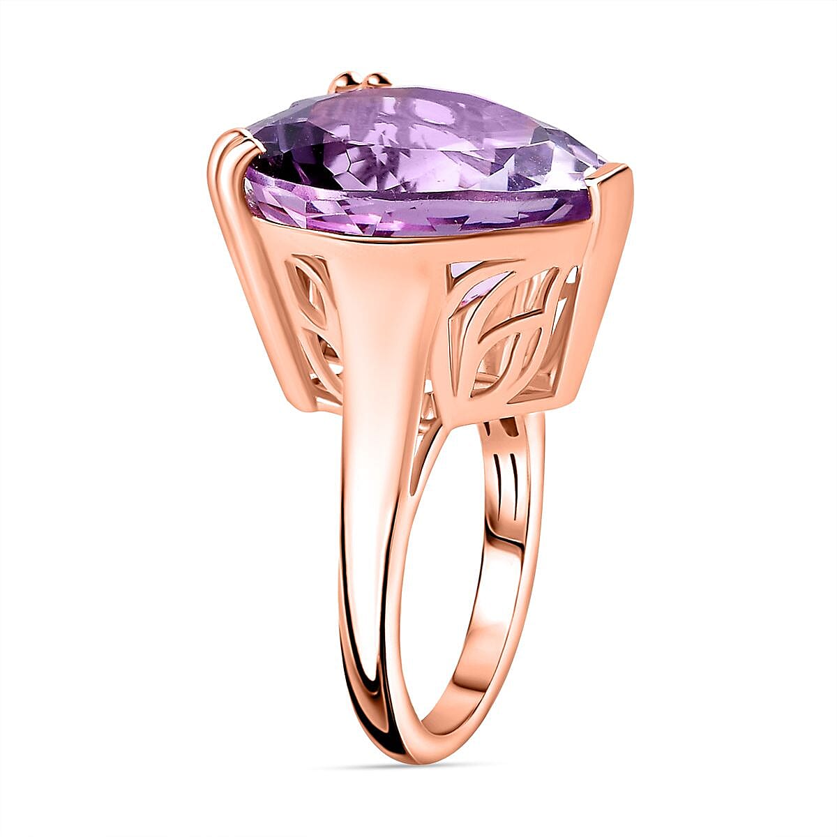Pink Amethyst Solitaire Ring in 18K Vermeil RG Plated Sterling Silver 17.00 Ct, Silver Wt. 5.92 Gms