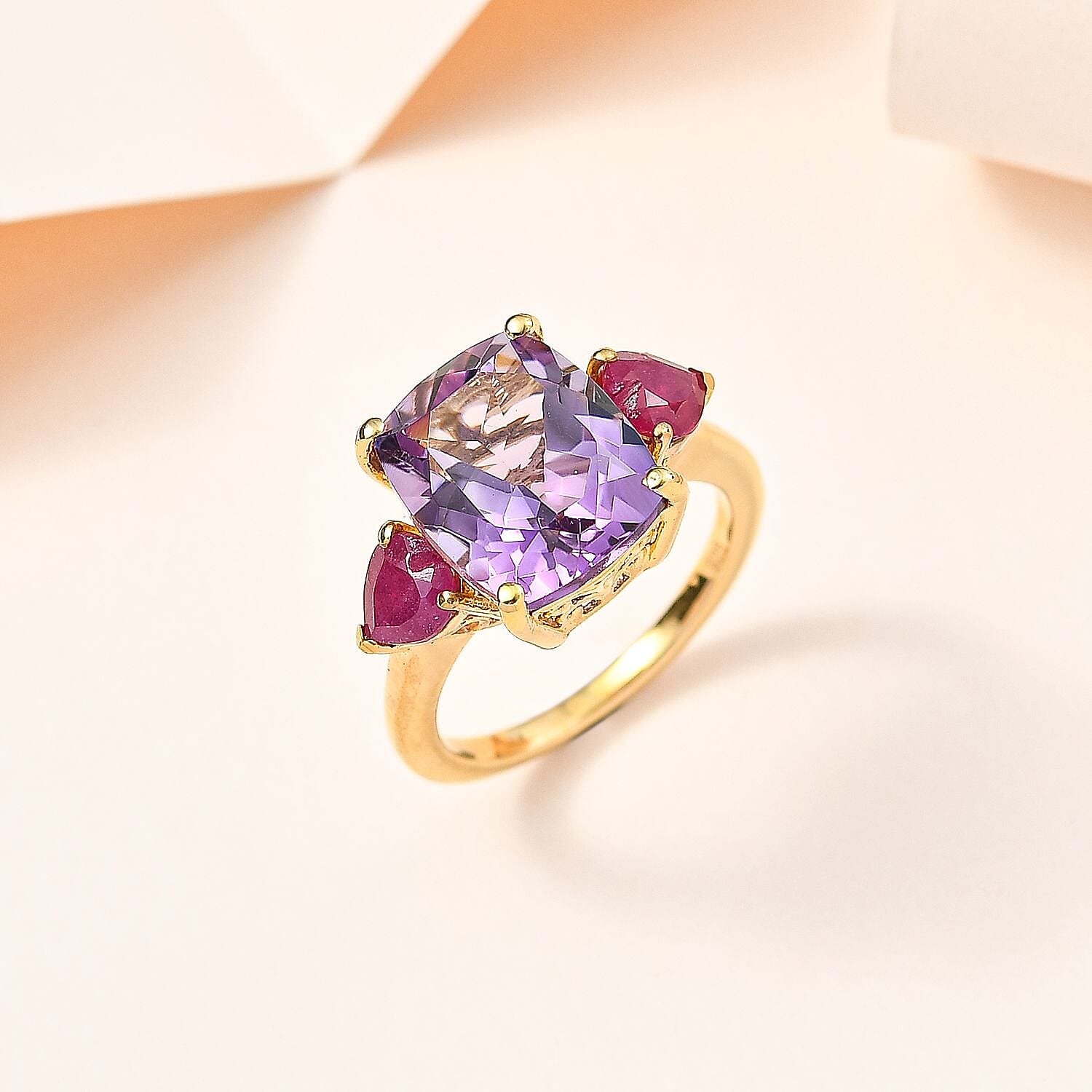 African Amethyst ,  African Ruby  Ring in Vermeil YG Sterling Silver 6.22 ct,  Silver Wt. 5 Gms  6.660  Ct.