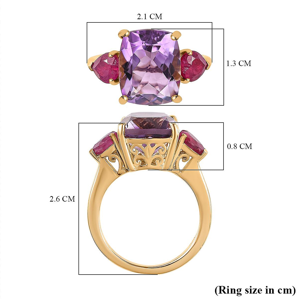 African Amethyst ,  African Ruby  Ring in Vermeil YG Sterling Silver 6.22 ct,  Silver Wt. 5 Gms  6.660  Ct.