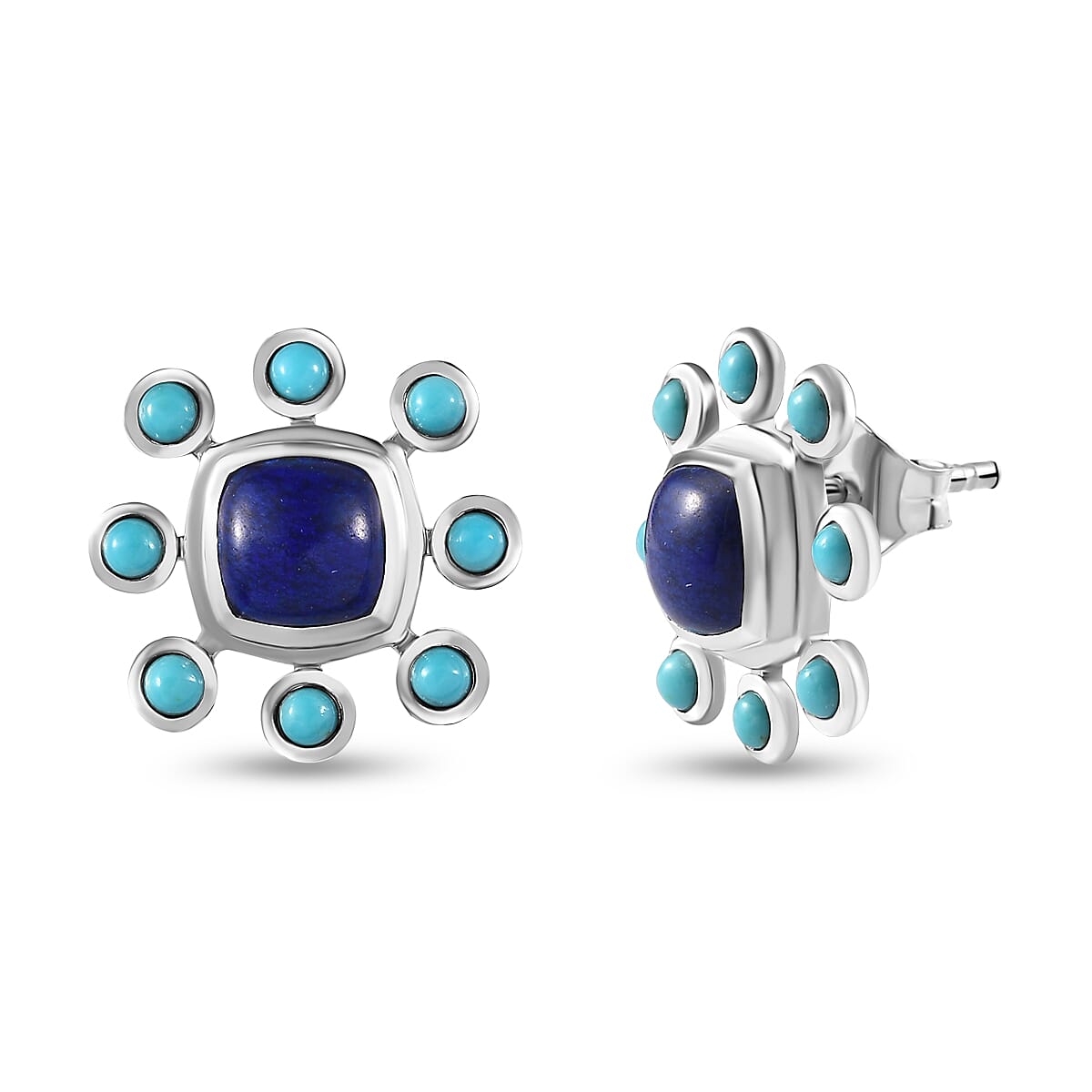 Tucson Special - Lapis Lazuli & Arizona Sleeping Beauty Turquoise Earrings in Platinum Overlay Sterling Silver 5.00 Ct.