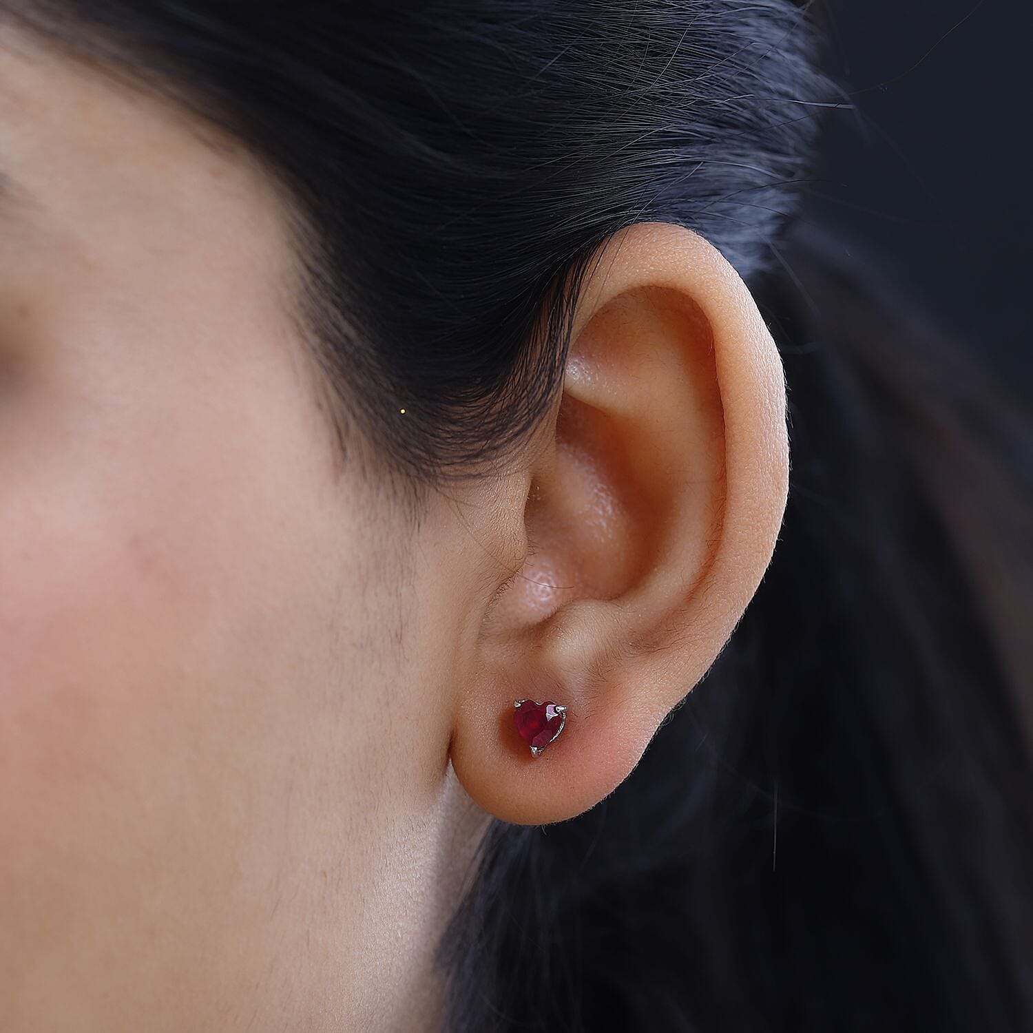 African Ruby Heart Stud Earrings in Platinum Overlay Sterling Silver 1.27 Ct