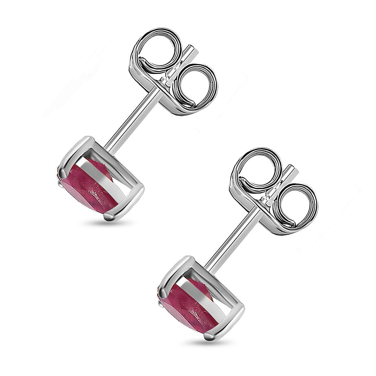 African Ruby Heart Stud Earrings in Platinum Overlay Sterling Silver 1.27 Ct