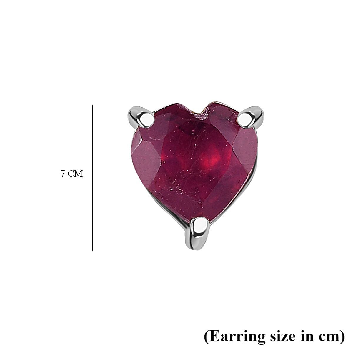 African Ruby Heart Stud Earrings in Platinum Overlay Sterling Silver 1.27 Ct