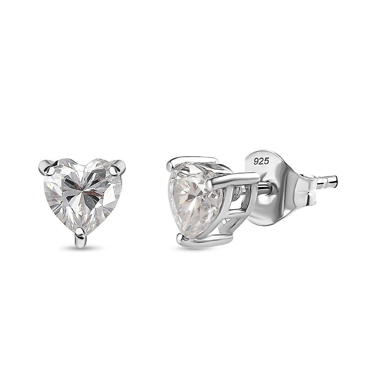 Moissanite Solitaire Earrings in Platinum Overlay Sterling Silver 1.01 Ct.