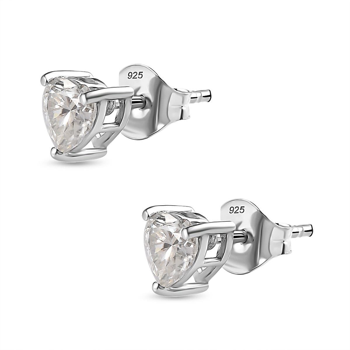 Moissanite Solitaire Earrings in Platinum Overlay Sterling Silver 1.01 Ct.
