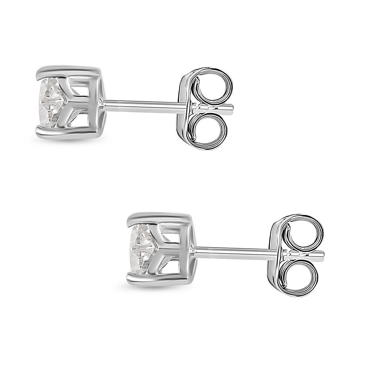 Moissanite Solitaire Earrings in Platinum Overlay Sterling Silver 1.01 Ct.