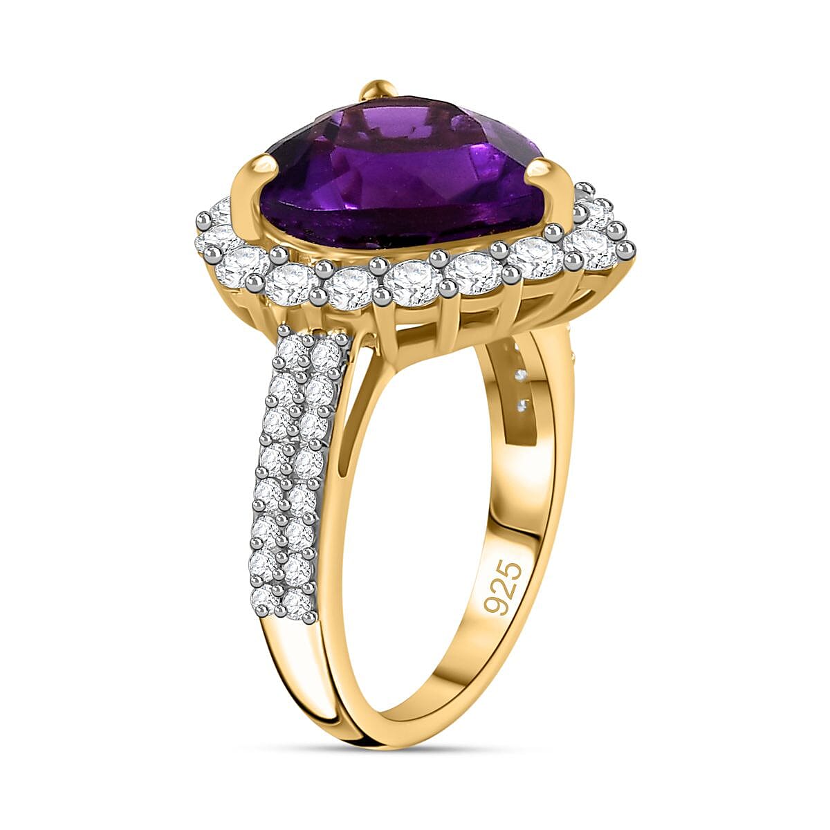 Amethyst & Natural Zircon Heart Ring in 18K Vermeil YG Plated Sterling Silver 7.00 Ct