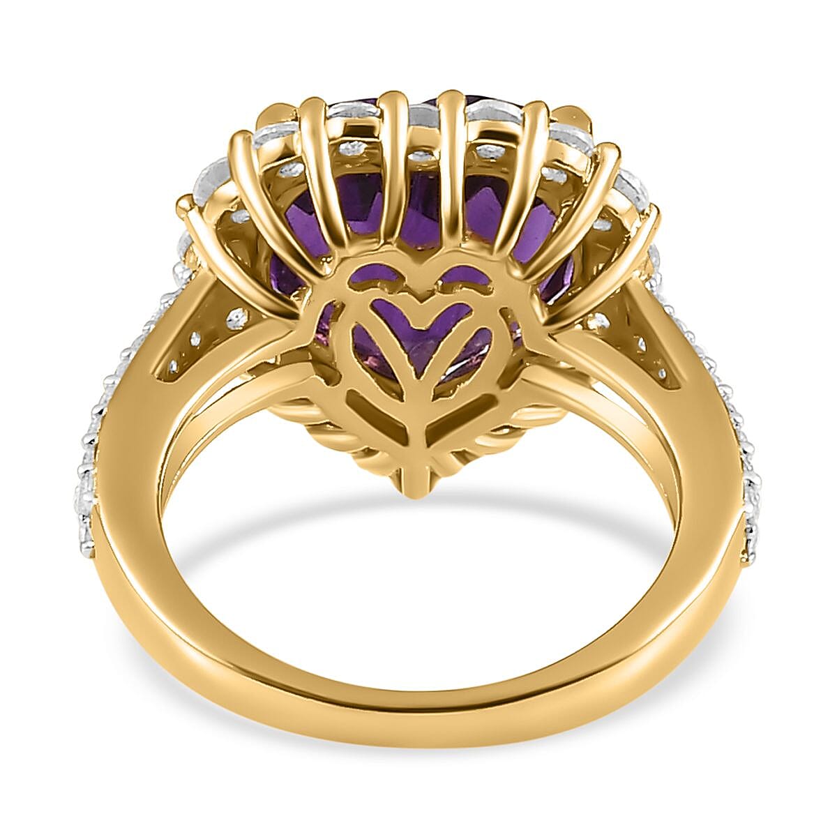 Amethyst & Natural Zircon Heart Ring in 18K Vermeil YG Plated Sterling Silver 7.00 Ct