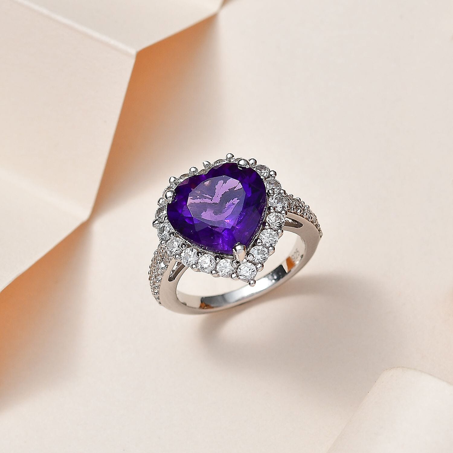 Amethyst & Natural Zircon Heart Ring in Platinum Overlay Sterling Silver 7.00 Ct