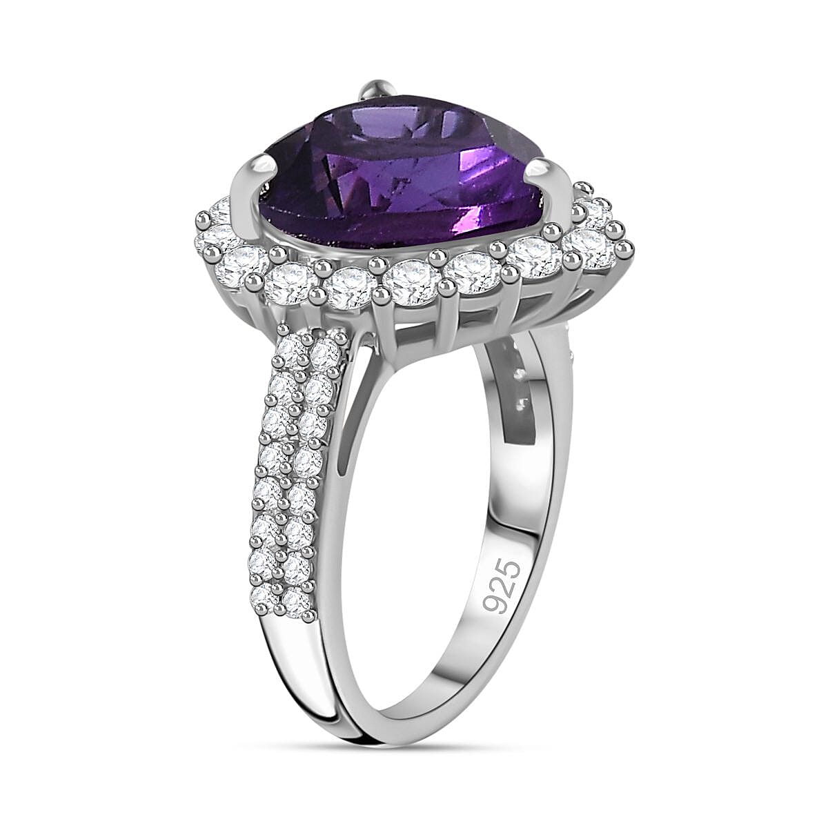 Amethyst & Natural Zircon Heart Ring in Platinum Overlay Sterling Silver 7.00 Ct