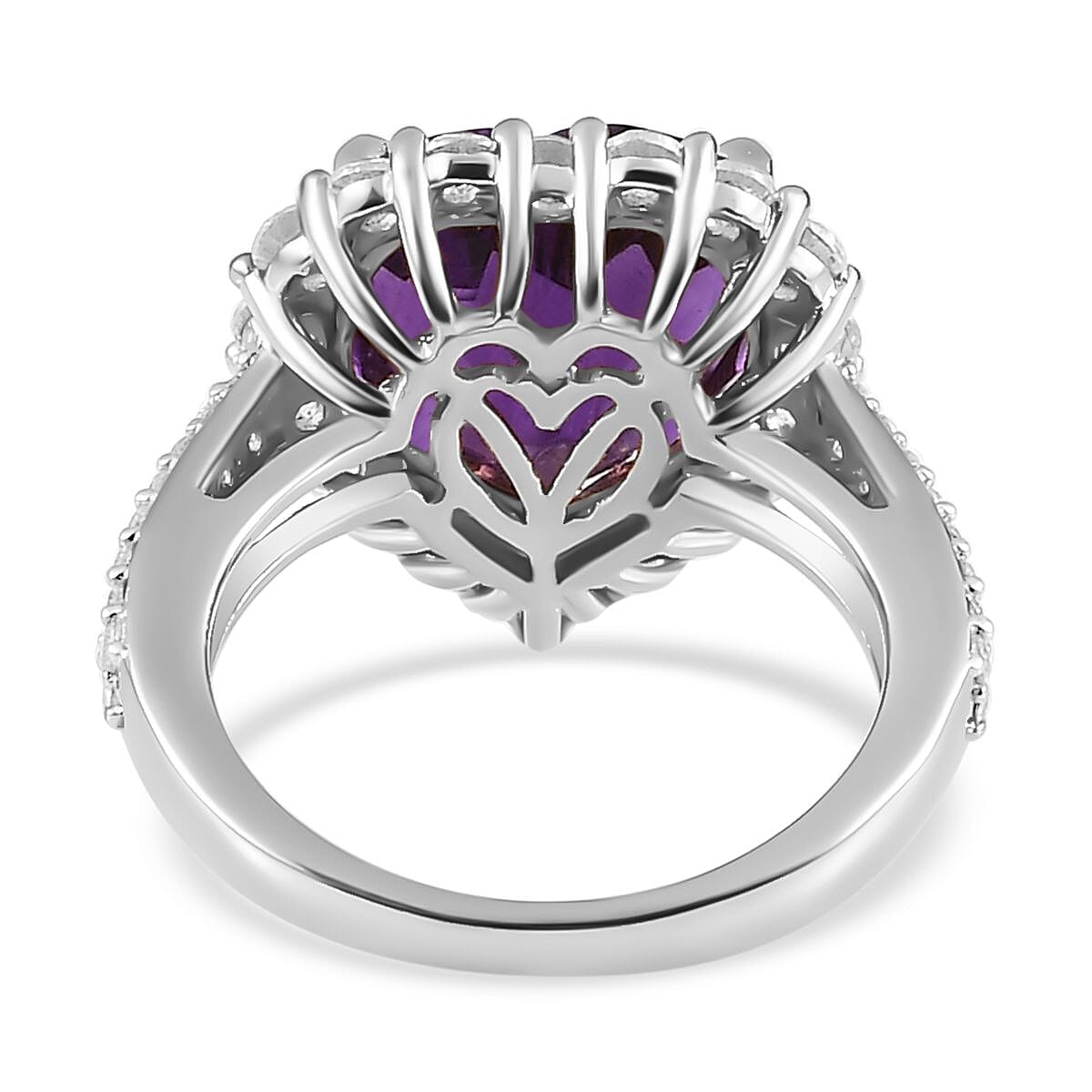 Amethyst & Natural Zircon Heart Ring in Platinum Overlay Sterling Silver 7.00 Ct