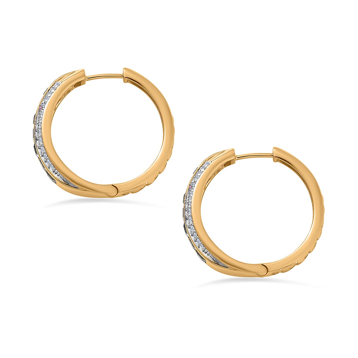 GP Celestial Collection - Swiss Blue Topaz and Multi Gemstone Hoop Earrings in 18K Yellow Gold Vermeil Plated Sterling Silver 3.56 Ct,