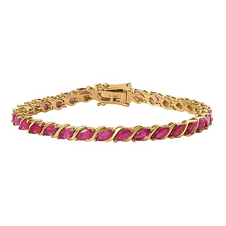 Ruby Tennis Bracelet in 18K Gold Vermeil Sterling Silver 10.60 Ct, Size 7.5