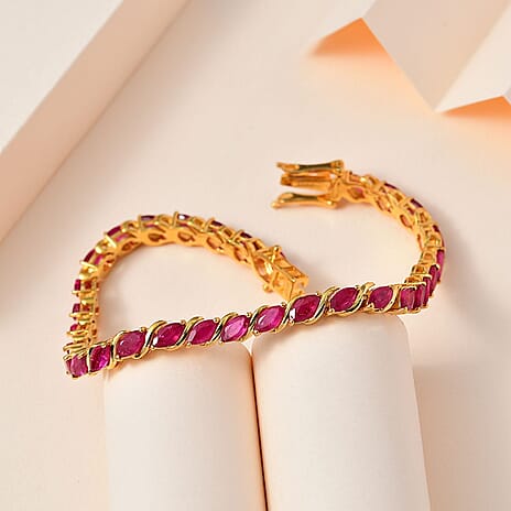 Ruby Tennis Bracelet in 18K Gold Vermeil Sterling Silver 10.60 Ct, Size 7.5