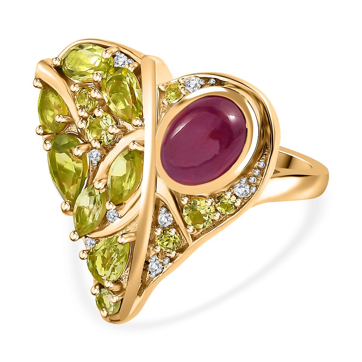 GP Amore Collection - African Ruby & Multi Gemstone Ring in 18K Vermeil YG Plated Sterling Silver 4.25 Ct, Silver Wt. 6.64 Gms