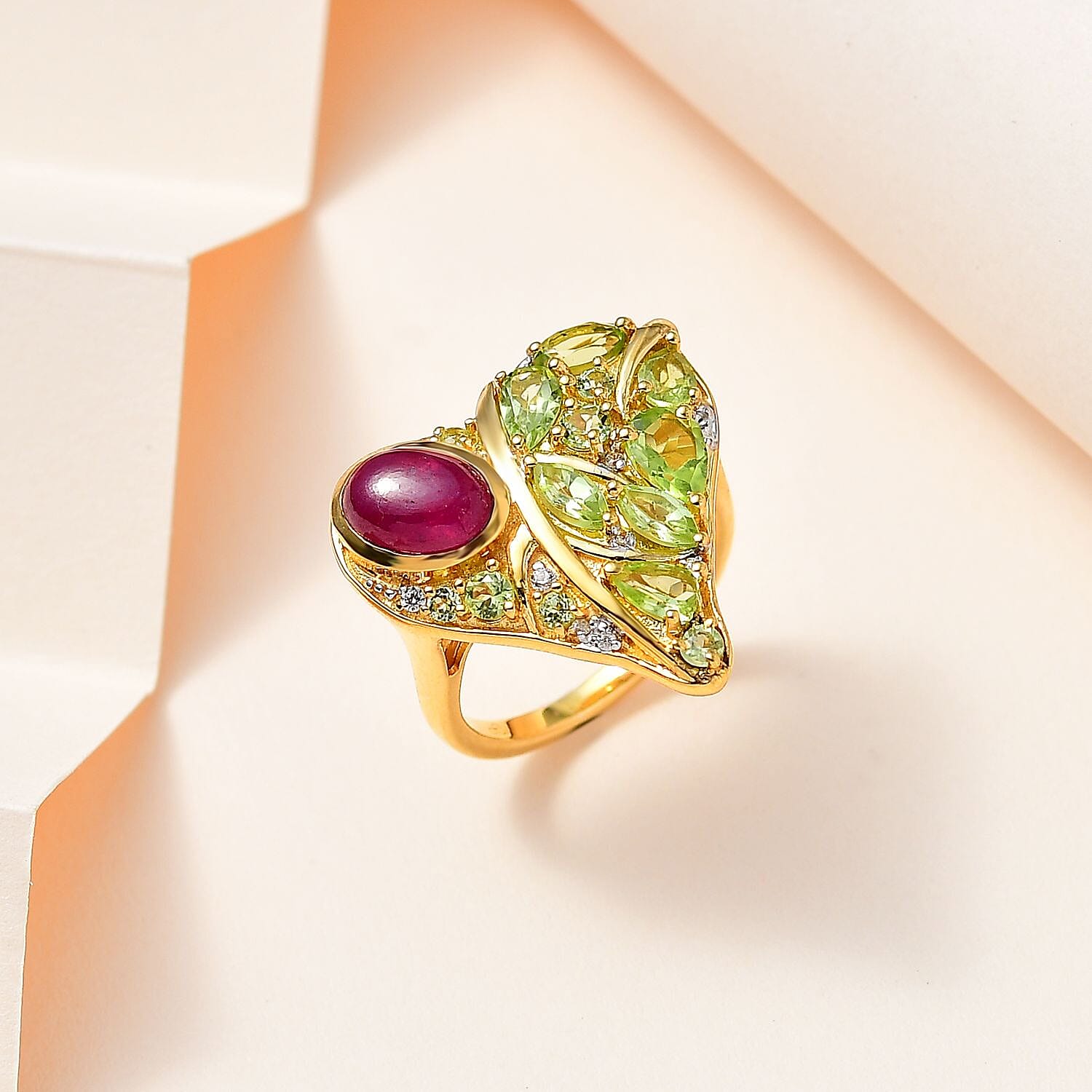 GP Amore Collection - African Ruby & Multi Gemstone Ring in 18K Vermeil YG Plated Sterling Silver 4.25 Ct, Silver Wt. 6.64 Gms
