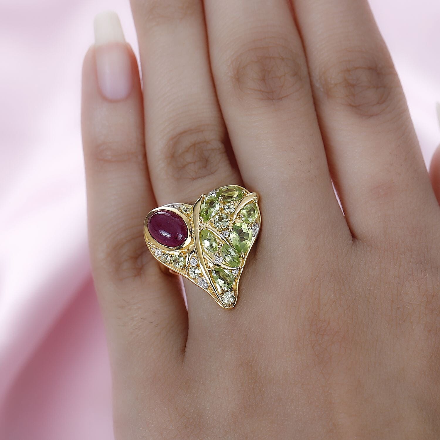 GP Amore Collection - African Ruby & Multi Gemstone Ring in 18K Vermeil YG Plated Sterling Silver 4.25 Ct, Silver Wt. 6.64 Gms