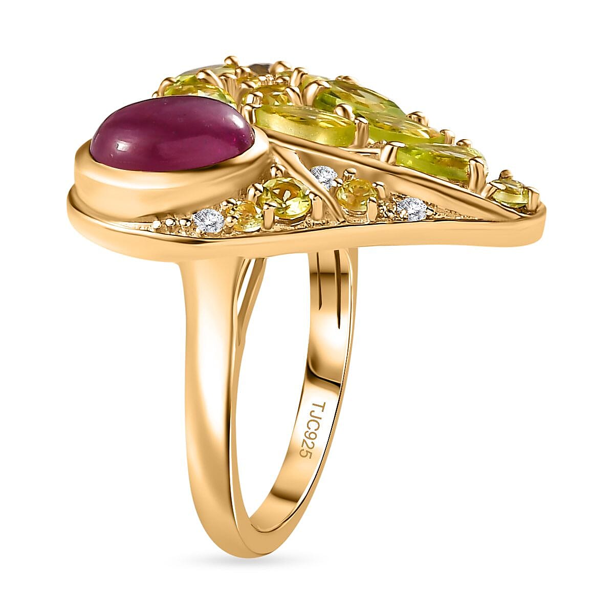 GP Amore Collection - African Ruby & Multi Gemstone Ring in 18K Vermeil YG Plated Sterling Silver 4.25 Ct, Silver Wt. 6.64 Gms