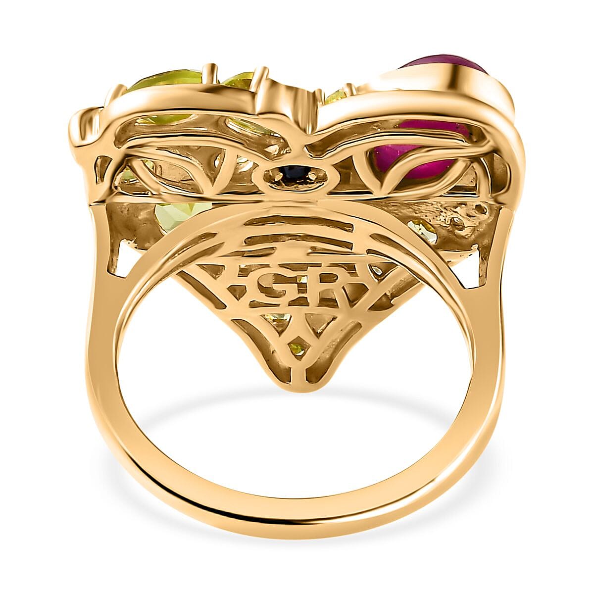 GP Amore Collection - African Ruby & Multi Gemstone Ring in 18K Vermeil YG Plated Sterling Silver 4.25 Ct, Silver Wt. 6.64 Gms