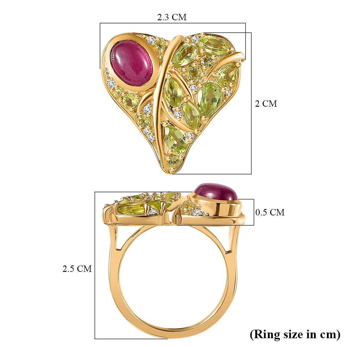 GP Amore Collection - African Ruby & Multi Gemstone Ring in 18K Vermeil YG Plated Sterling Silver 4.25 Ct, Silver Wt. 6.64 Gms