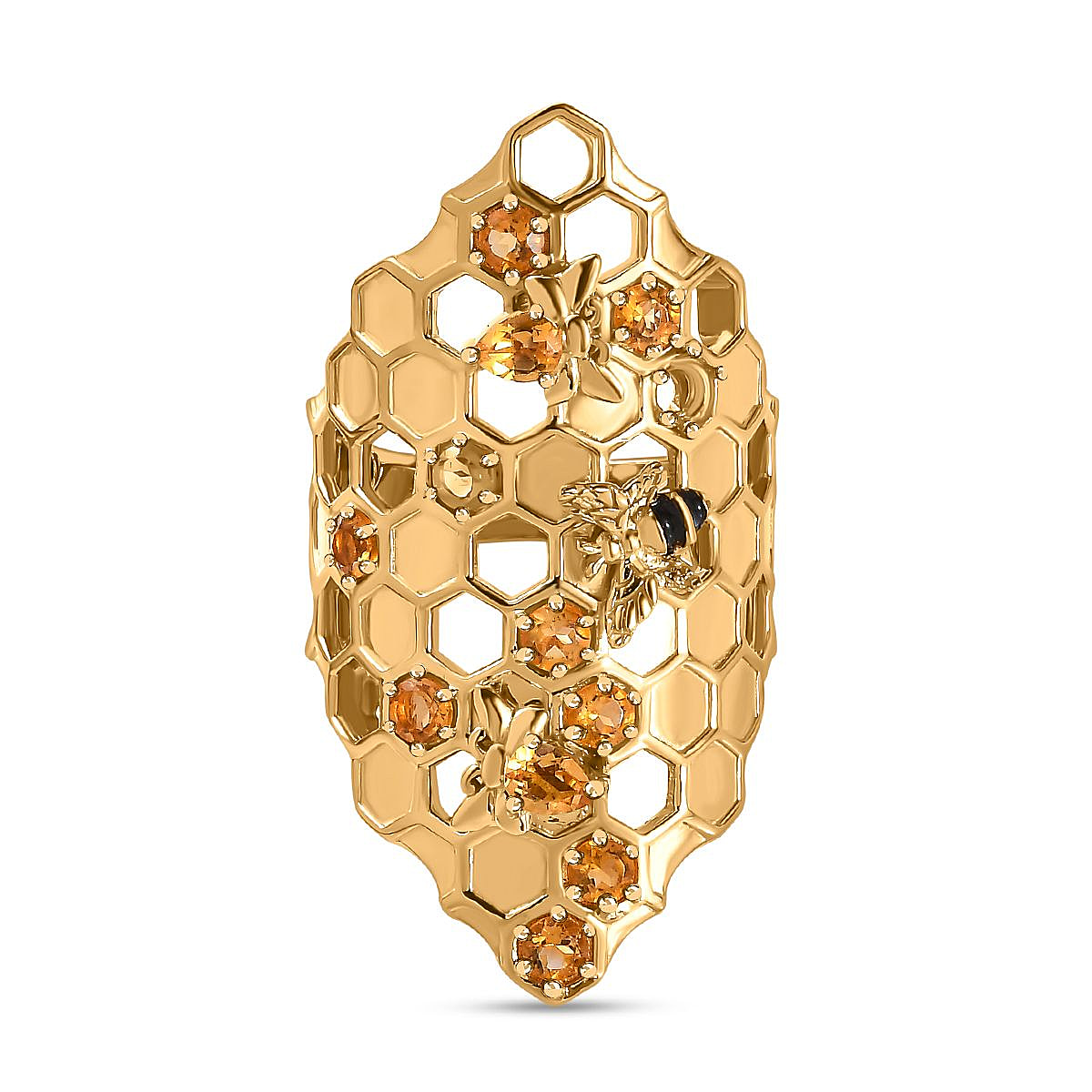 GP HoneyComb Collection - Citrine Ring in 18K YG Vermeil Plated Sterling Silver 1.33 Ct, Silver Wt 11.00 GM