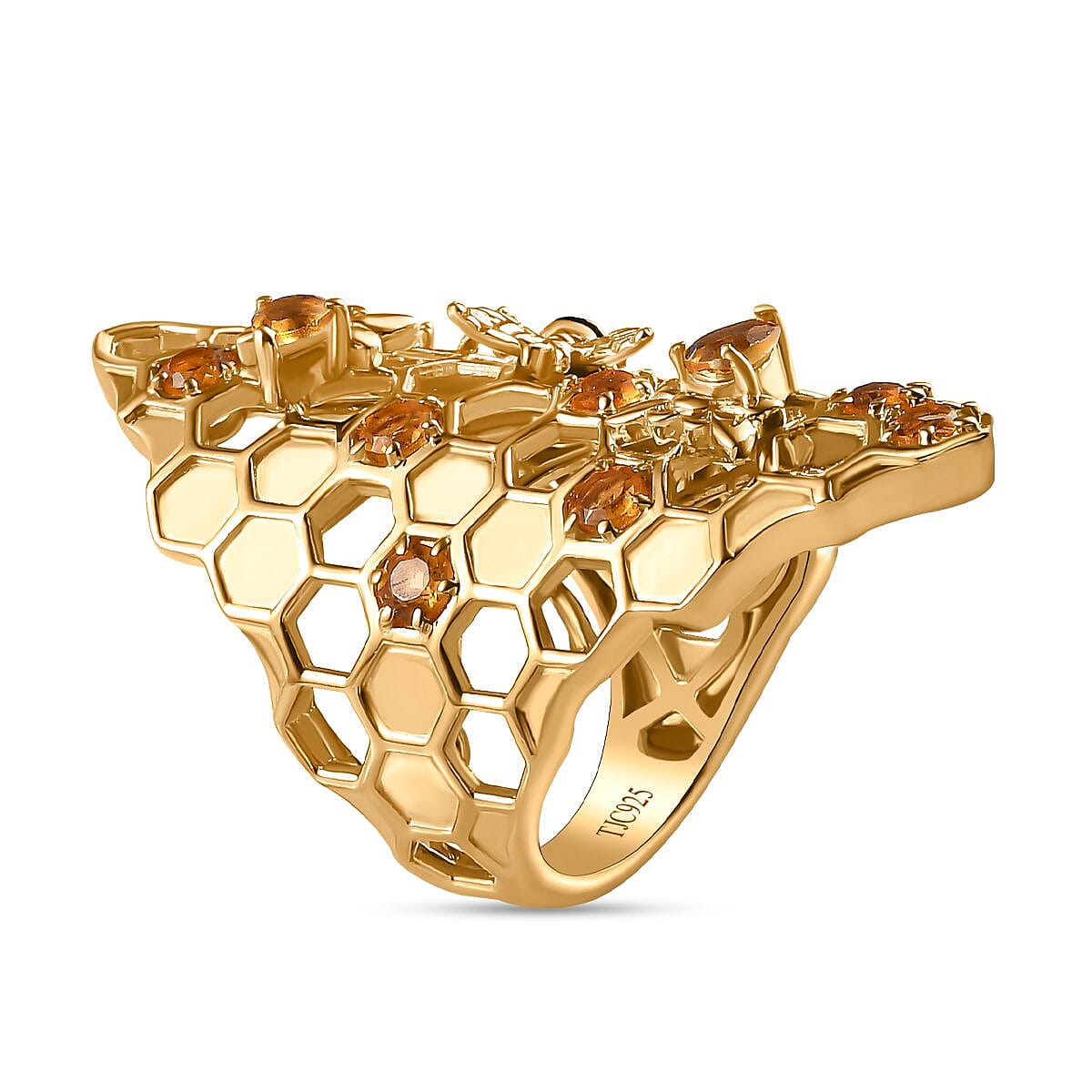 GP HoneyComb Collection - Citrine Ring in 18K YG Vermeil Plated Sterling Silver 1.33 Ct, Silver Wt 11.00 GM