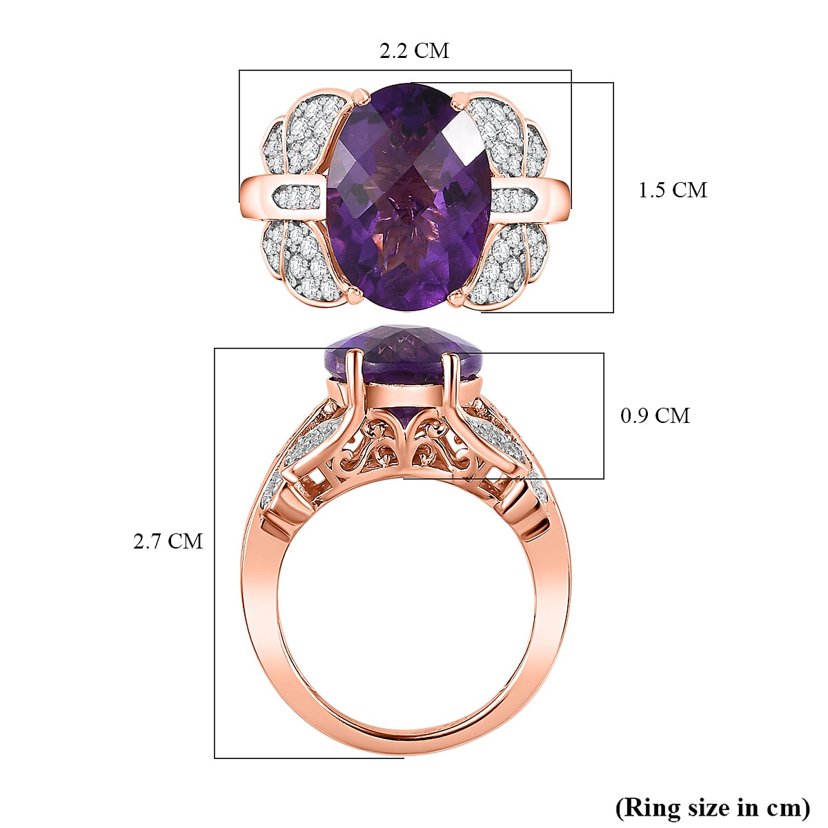 GP Italian Garden Collection - Amethyst & Natural Zircon Ring in 18K Vermeil RG Plated Sterling Silver 6.00 Ct, Silver Wt 5.14 GM GP Italian Garden Collection - Amethyst & Natural Zircon Ring in 18K Vermeil RG Plated Sterling Silver 6.00 Ct, Silver Wt 5.14 GM