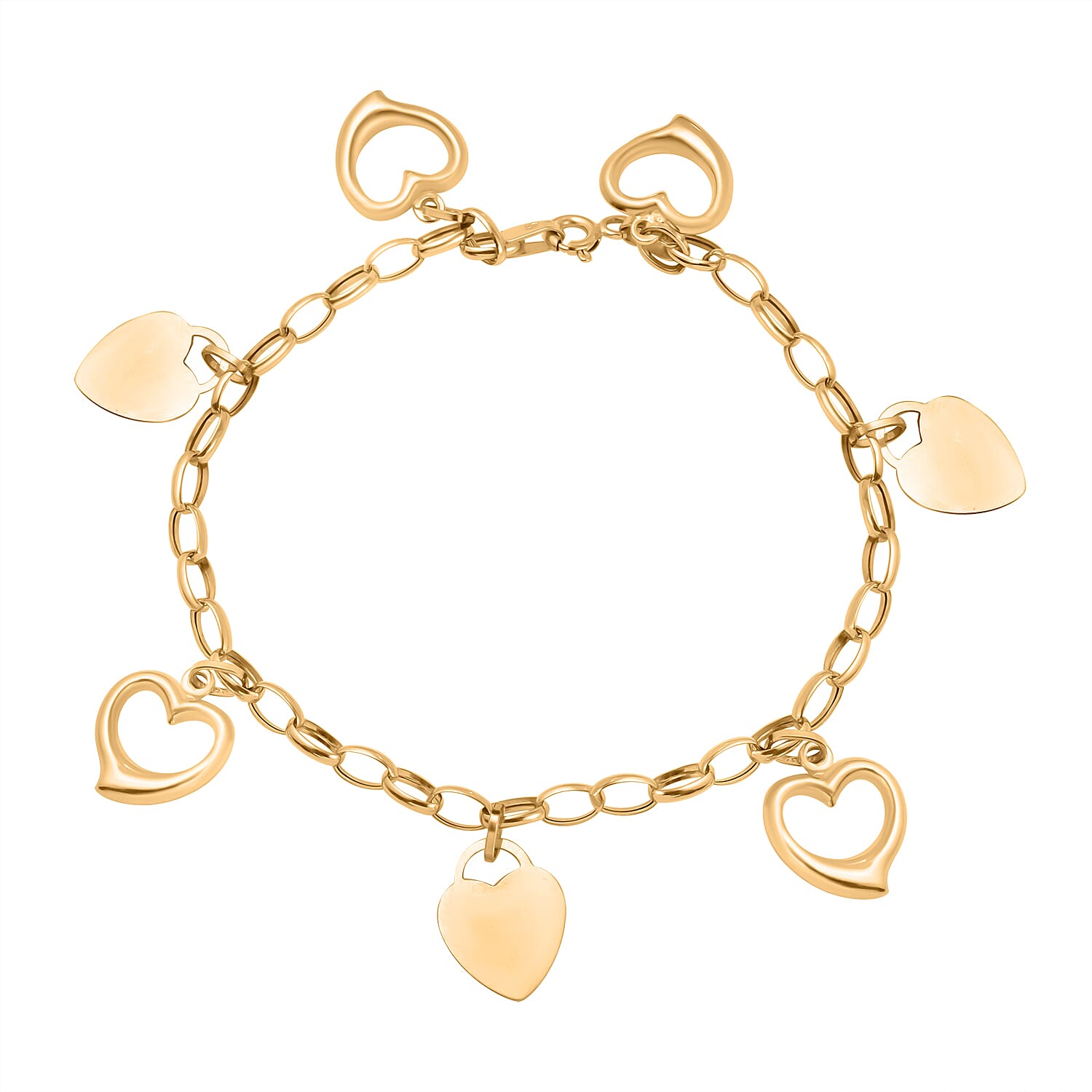Designer Inspired - 9K Yellow Gold Heart Charm Bracelet (Size - 7.5), Gold Wt. 4.70 Gms