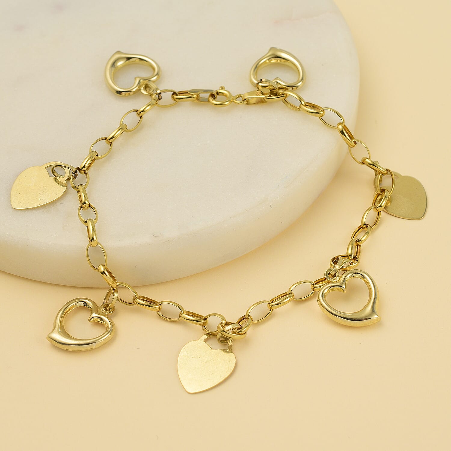 Designer Inspired - 9K Yellow Gold Heart Charm Bracelet (Size - 7.5), Gold Wt. 4.70 Gms
