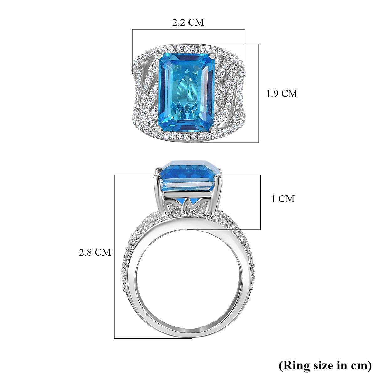 Carribean Quartz & Natural Zircon Ring in Platinum Overlay Sterling Silver 9.81 Ct, Silver Wt. 7.48 Gms Carribean Quartz & Natural Zircon Ring in Platinum Overlay Sterling Silver 9.81 Ct, Silver Wt. 7.48 Gms