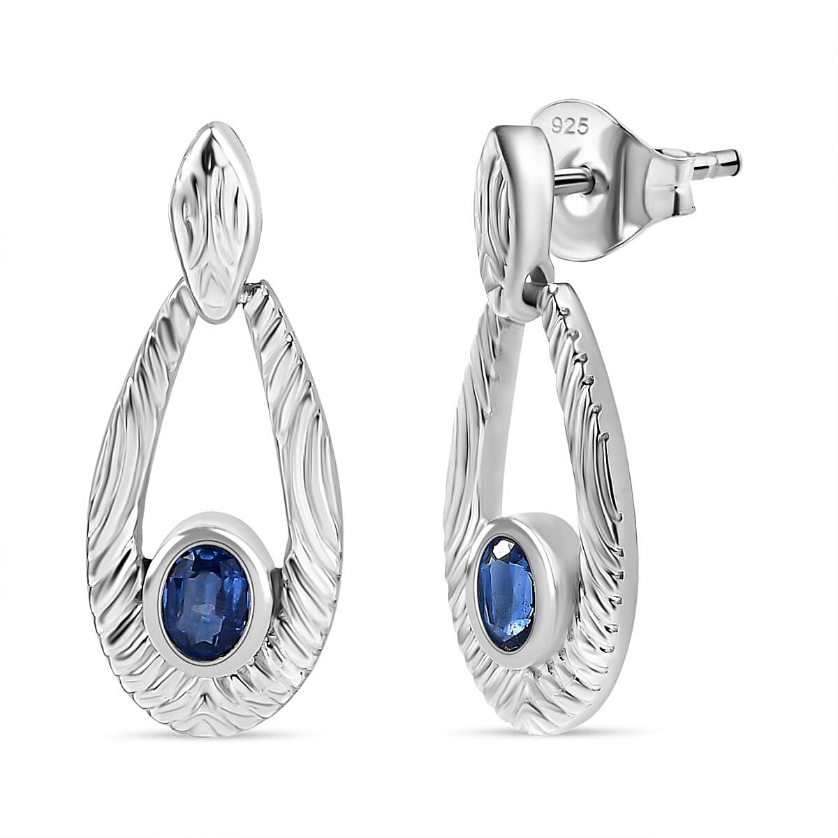 Natural Himalayan Kyanite Dangle Solitaire Earrings in Platinum Overlay Sterling Silver