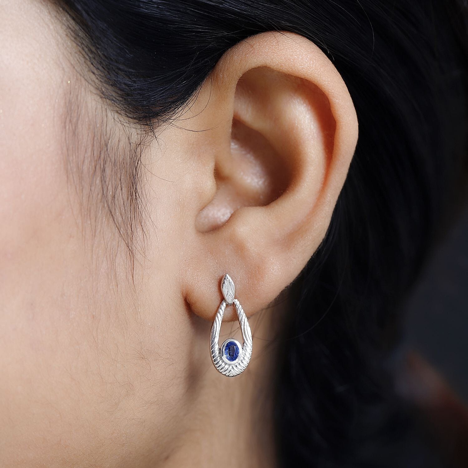 Natural Himalayan Kyanite Dangle Solitaire Earrings in Platinum Overlay Sterling Silver