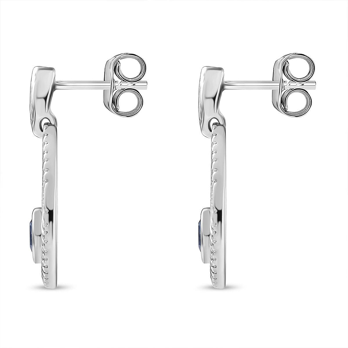 Natural Himalayan Kyanite Dangle Solitaire Earrings in Platinum Overlay Sterling Silver