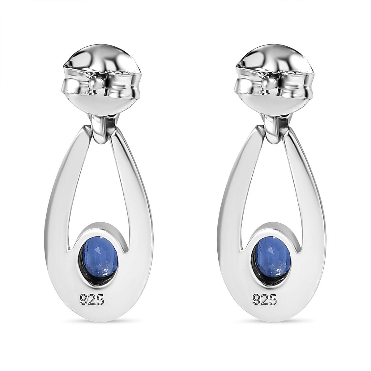 Natural Himalayan Kyanite Dangle Solitaire Earrings in Platinum Overlay Sterling Silver