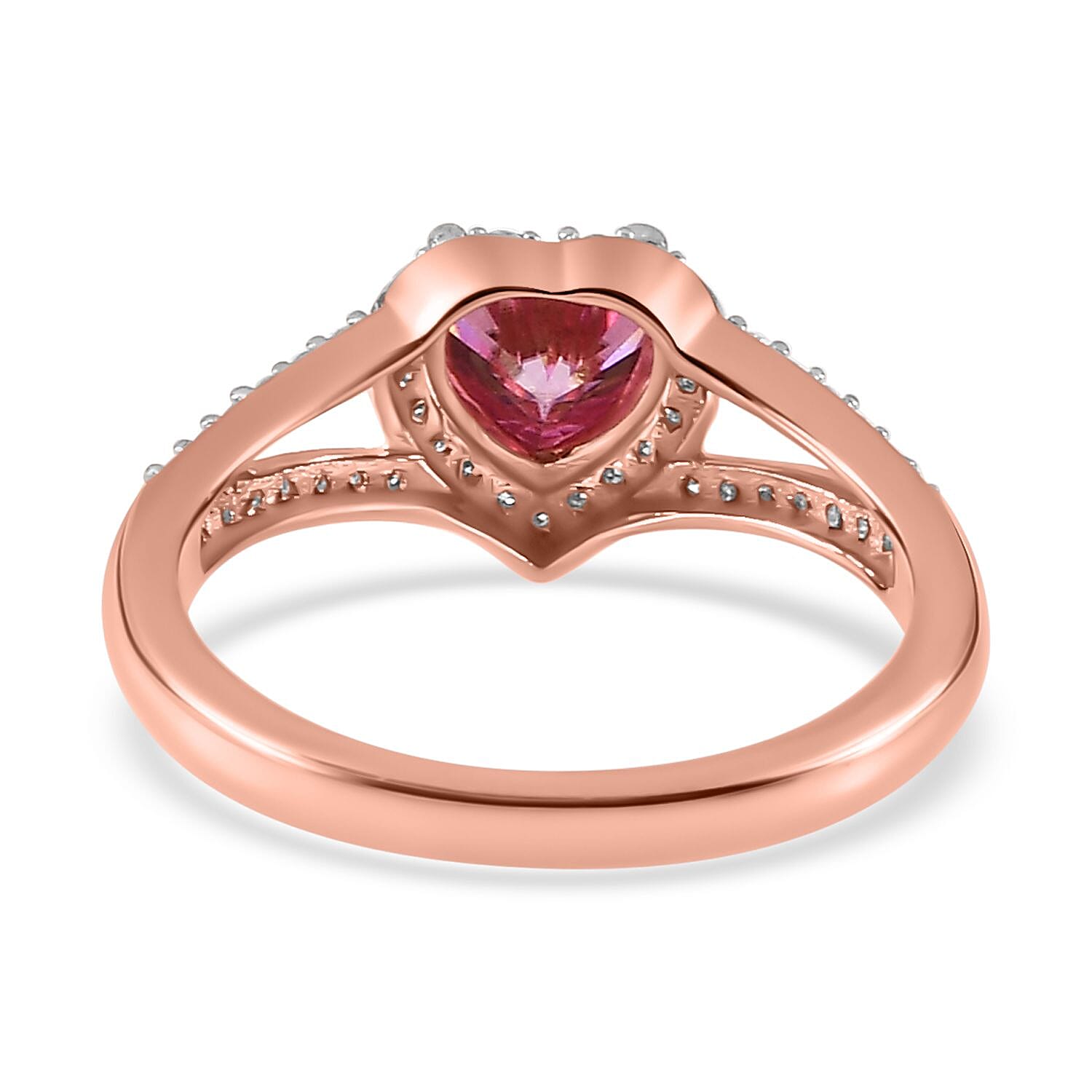 Pink & White Moissanite Heart Ring in 18K Rose Gold Vermeil Plated Sterling Silver 1.30 Ct.