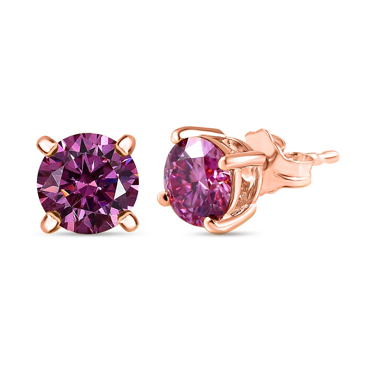 9K Rose Gold Pink Moissanite Stud Solitaire Earrings 2.00 Ct.