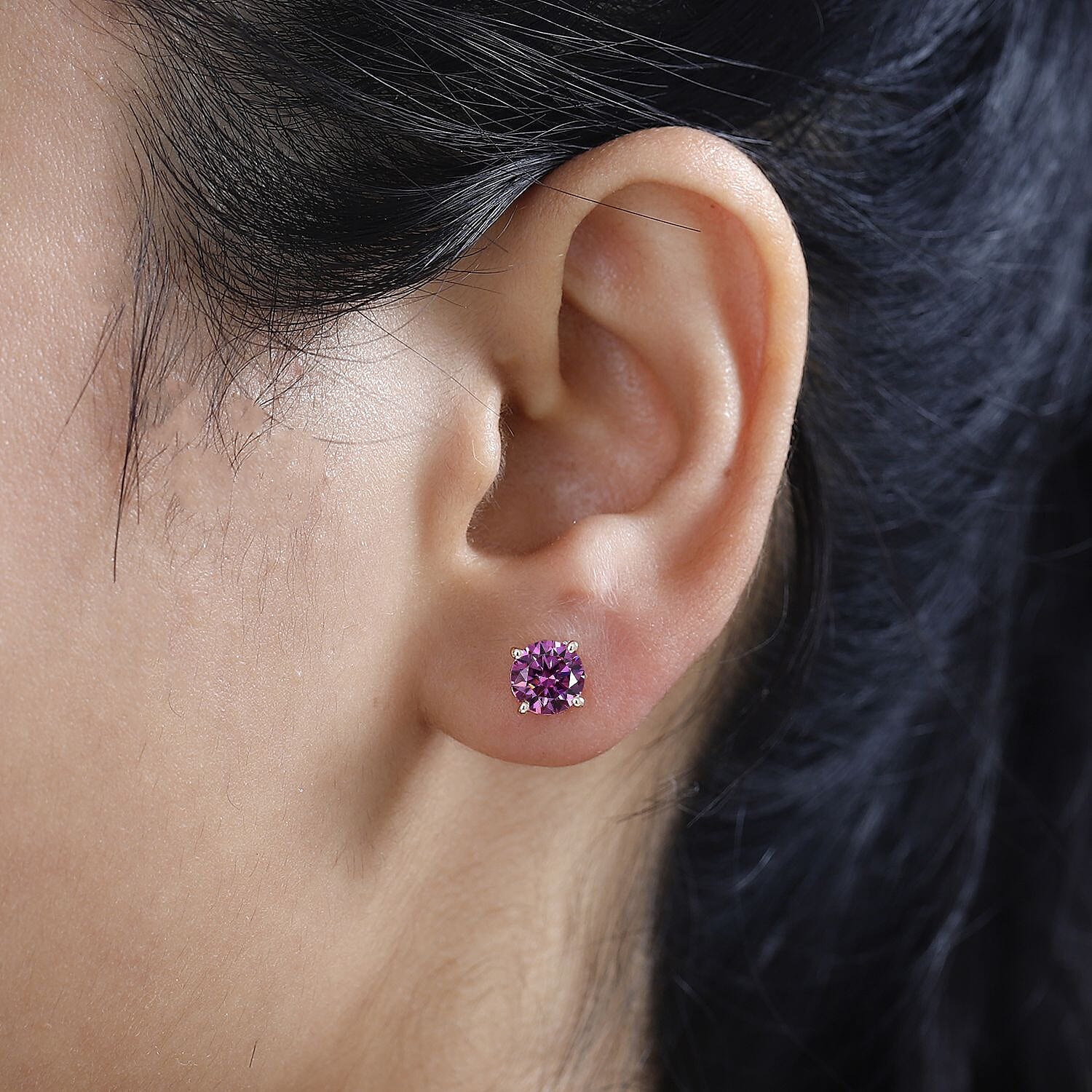 9K Rose Gold Pink Moissanite Stud Solitaire Earrings 2.00 Ct.