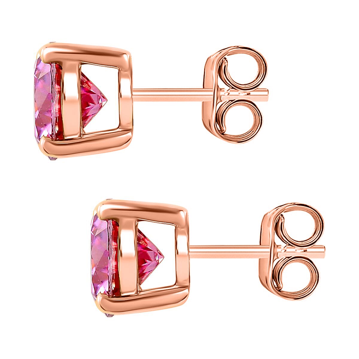 9K Rose Gold Pink Moissanite Stud Solitaire Earrings 2.00 Ct.