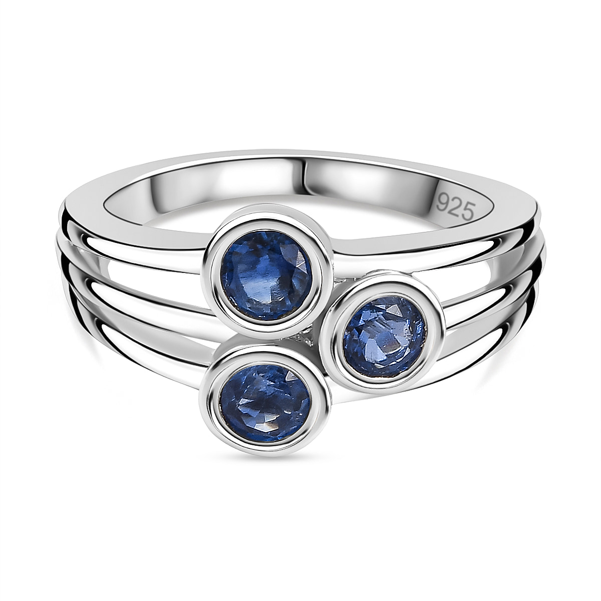 Natural Himalayan Kyanite 3 Stone Ring in Platinum Overlay Sterling Silver 1.10 Ct.